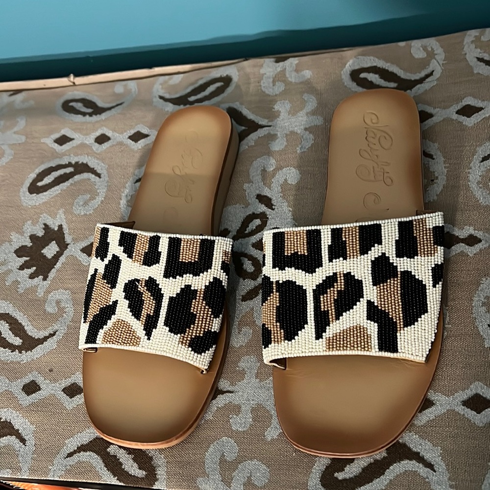 Naughty Monkey Beaded Animal Print Sandals Size 7.5